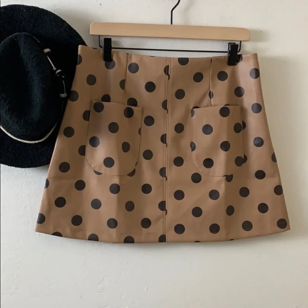 Zara Faux Leather Polka Dot Mini Skirt Size Small